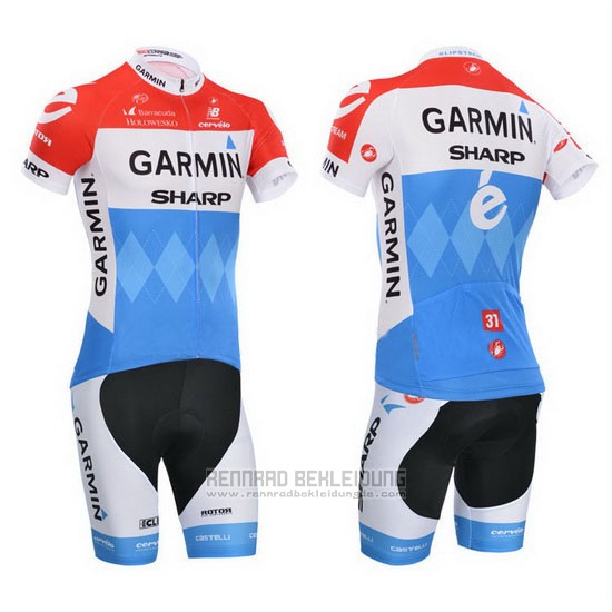 2014 Fahrradbekleidung Garmin Sharp Hellblau und Rot Trikot Kurzarm und Tragerhose